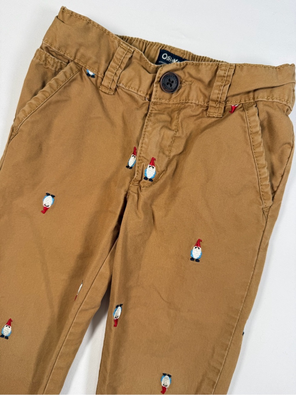 OSHKOSH B'GOSH Toddler Boy Gnome Embroidered Khaki Pants Cottagecore Holiday 3T - Picture 3 of 9